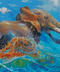 African Elephant In Water Diamond Painting