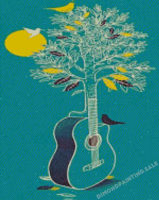 Birds In Guitar Tree Art Diamond Painting