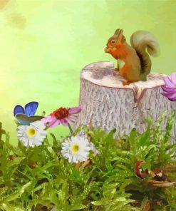 Squirrel On Tree Stumps Diamond Painting