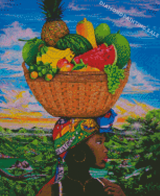Caribbean Girl Holding Fruits Diamond Painting