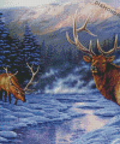 Elks In Snow Diamond Painting
