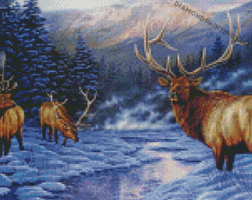 Elks In Snow Diamond Painting