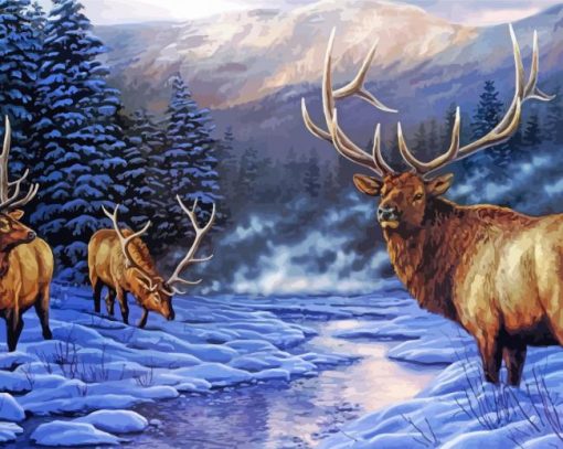 Elks In Snow Diamond Painting