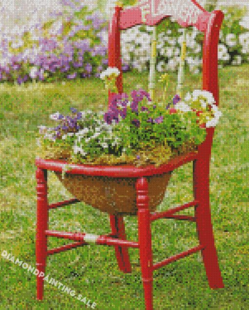 Flowers In Red Chair Diamond Painting