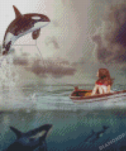 Girl With Dog And Whales Diamond Painting