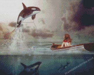 Girl With Dog And Whales Diamond Painting