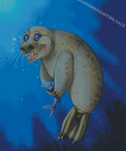 Harbor Seal Catching Fish Diamond Painting