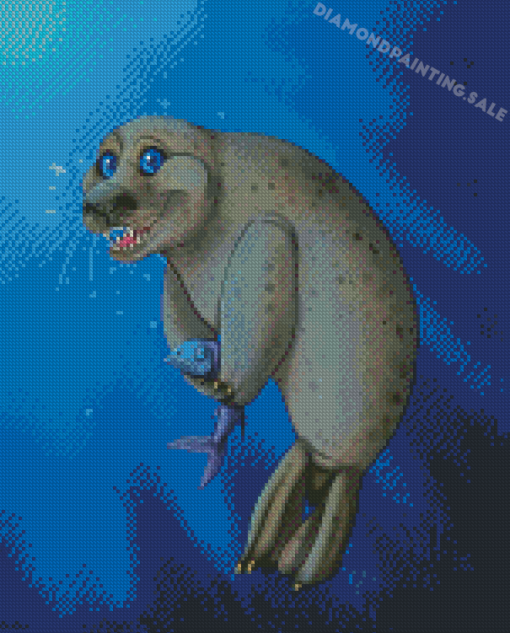 Harbor Seal Catching Fish Diamond Painting