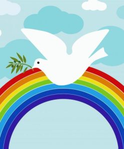 Illustration Rainbow With Dove Diamond Painting