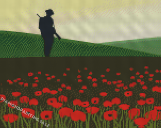 Illustration Soldier In Poppy Field Diamond Painting