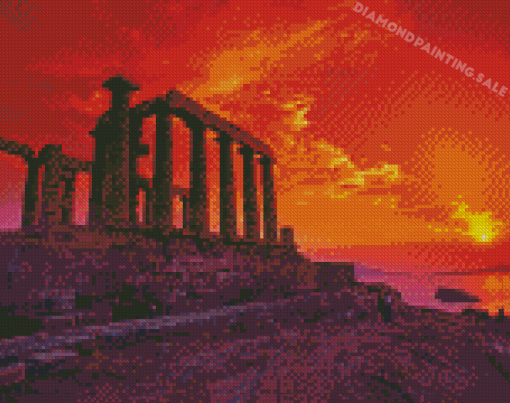 Temple Of Poseidon Sunset Diamond Painting