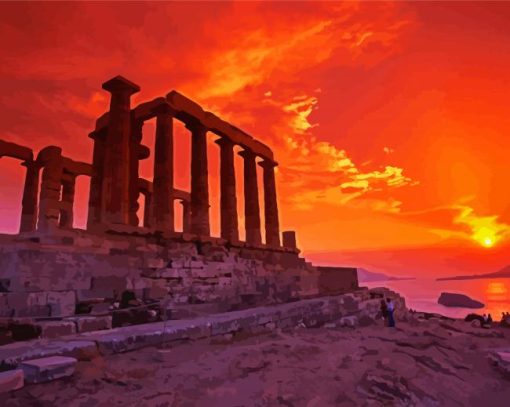 Temple Of Poseidon Sunset Diamond Painting