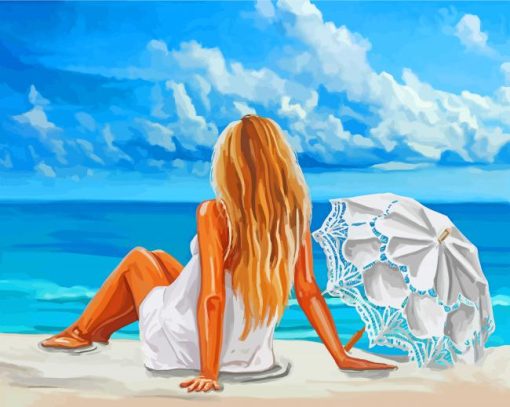 Woman Sitting On Beach Diamond Painting