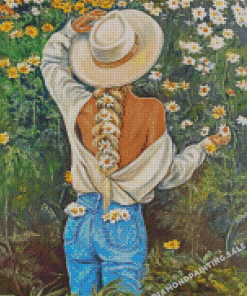 Aesthetic Lady In White Hat Diamond Painting