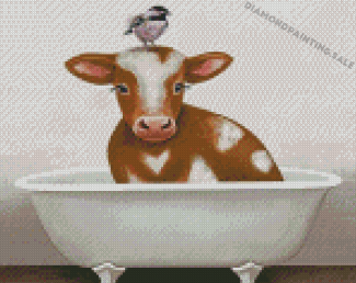 Cute Cow In A Tub Diamond Painting