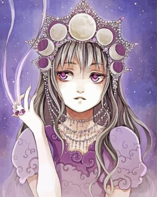 Girl With Moon Phases Crown Diamond Painting