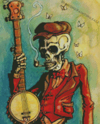 Musician Skull With Banjo Diamond Painting