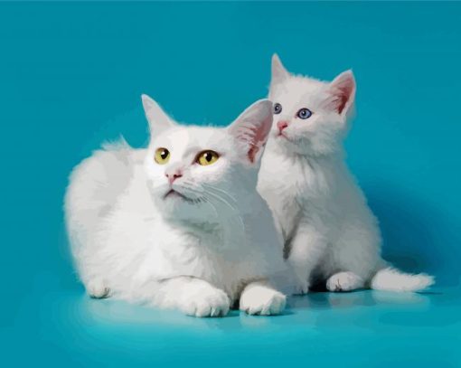 White Cat And Kitten Diamond Painting