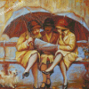 3 Women In Rain With Umbrellas Diamond Painting