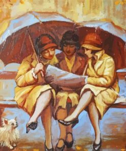3 Women In Rain With Umbrellas Diamond Painting