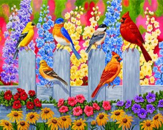 Aesthetic Spring Garden Birds Diamond Painting
