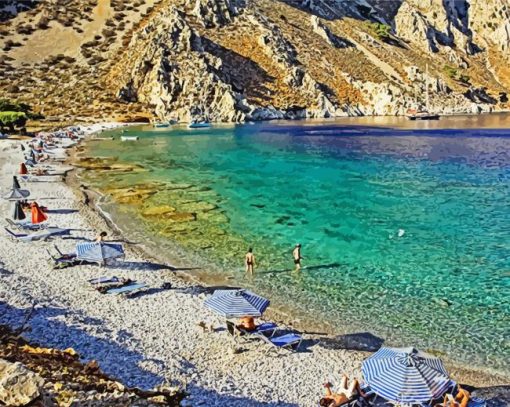 Beautiful Beach In Symi Greece Diamond Painting