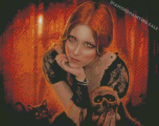 Gothic Girl Skull With Cat Diamond Painting