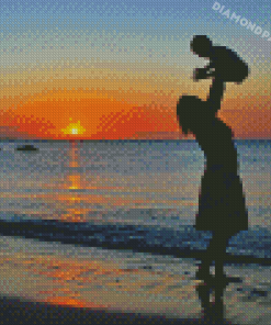 Mother And Son On Beach Sunset Diamond Painting