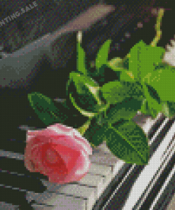 Pink Flower On Piano Diamond Painting
