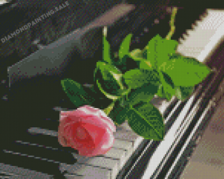 Pink Flower On Piano Diamond Painting