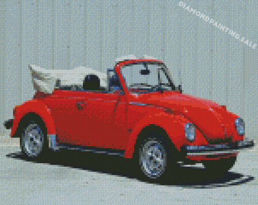 Red Vw Super Beetle Convertible Car Diamond Painting