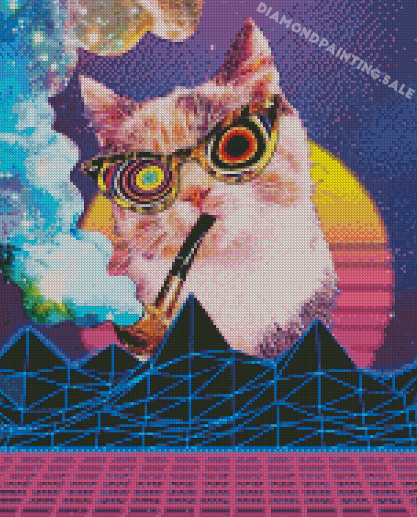 Retro Cat Smoking Pipe Diamond Painting