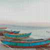 Row Of Wood Boats On Beach Art Diamond Painting