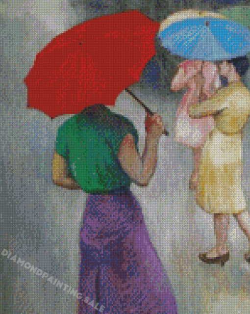 Three Ladies In Rain Art Diamond Painting