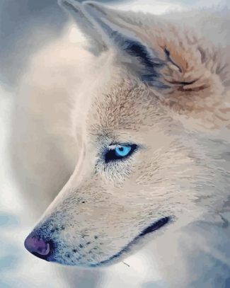 White Wolve Side With Blue Eyes Diamond Painting