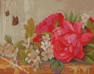 Apple Blossoms Peonies And Butterflies Diamond Painting