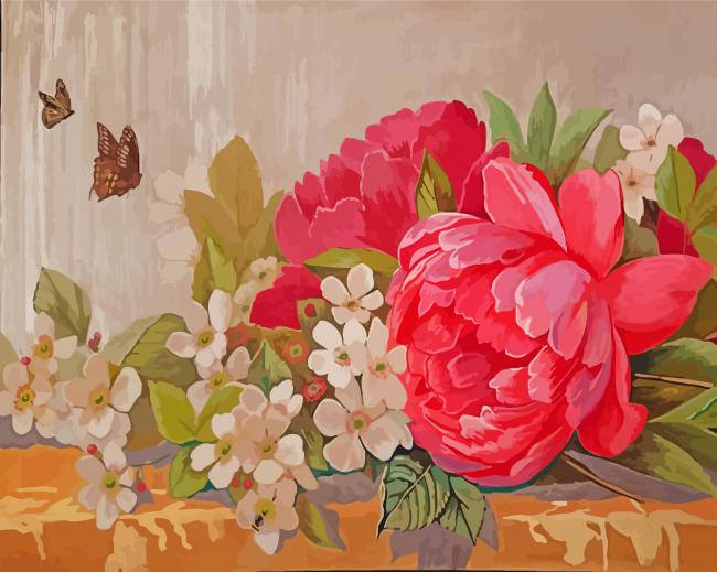 Apple Blossoms Peonies And Butterflies Diamond Painting