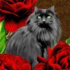 Black Cats With Red Flowers Art Diamond Painting