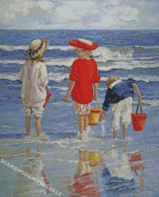Children Enjoying On Beach Art Diamond Painting