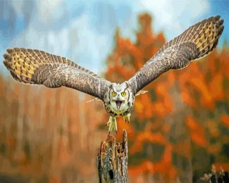 Flying Horned Owl Diamond Painting