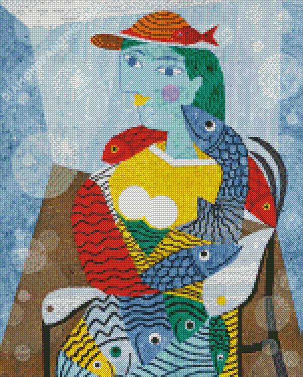 Abstract Lady And Fishes Diamond Painting