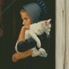 Amish Girl And Cat Diamond Painting