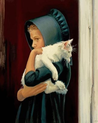 Amish Girl And Cat Diamond Painting