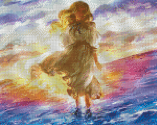 Blonde Long Hair Girl By The Sea Diamond Painting