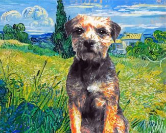 Border Terrier In Green Wheat Field Diamond Painting