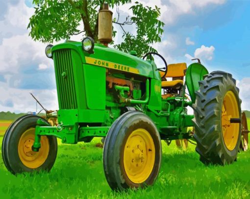 John Deere Tractor On Grass Diamond Painting