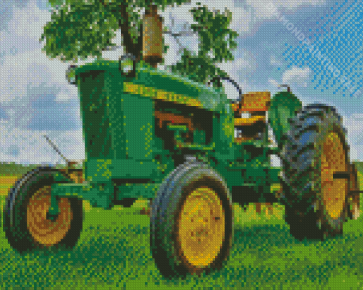 John Deere Tractor On Grass Diamond Painting