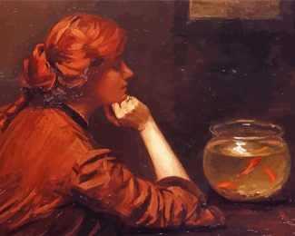 Lady And Goldfish Bowl Diamond Painting