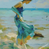 Lady In Blue At The Beach Art Diamond Painting