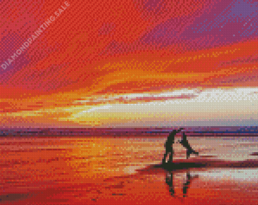 Man And Dog Silhouette On Beach Diamond Painting
